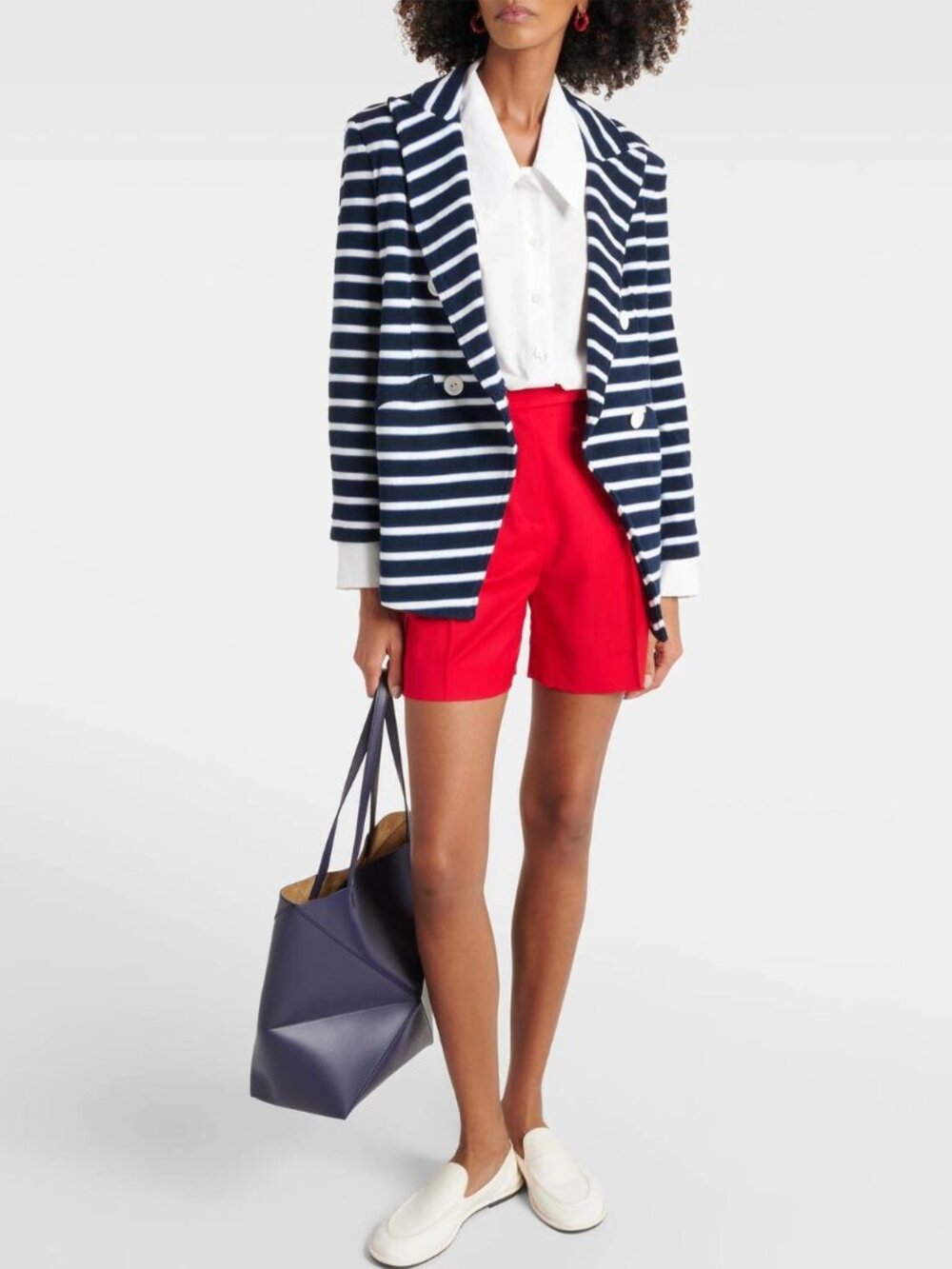 VERONICA BEARD Ortiz Stripe Terry-Cloth Blazer Jacket White/Blue Women's Size